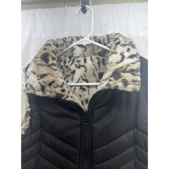 Valerie Stevens Reversible Puffer Vest Women's Size Large Leopard Black - Picture 6 of 11
